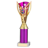 GOLD/PURPLE PLASTIC 'FLASH' CUP ASSEMBLED ON MARBLE (1in CEN) - 10in